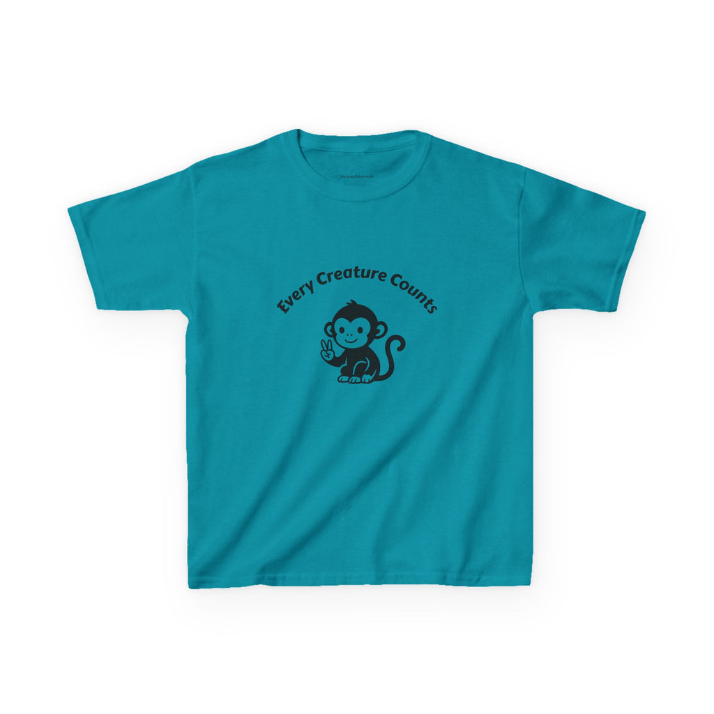 Kids T‑Shirt — Cute Monkey "Every Creature Counts" Eco Animal Rescue Tee