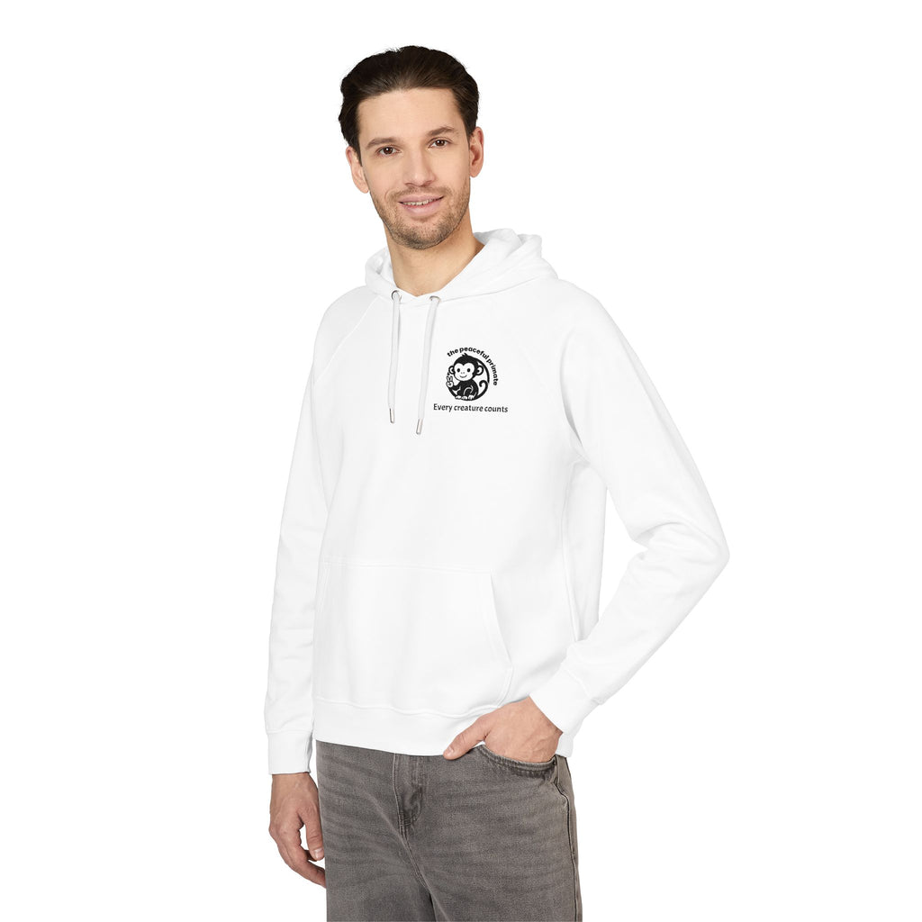 Embroidered Eco Raglan Hoodie — Minimal Crest Logo "Enjoying Life's Moments"