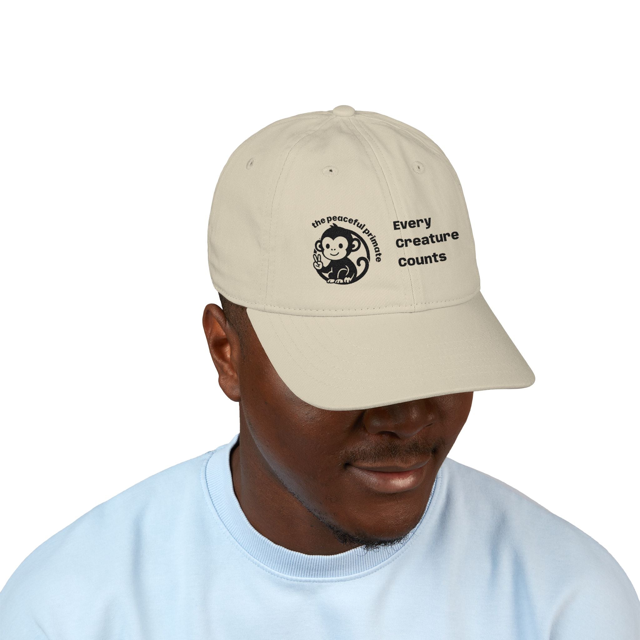 Organic Embroidered Baseball Cap — "Every Creature Counts" Animal Welfare Hat