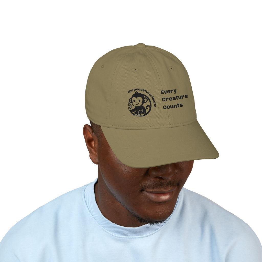 Organic Embroidered Baseball Cap — "Every Creature Counts" Animal Welfare Hat