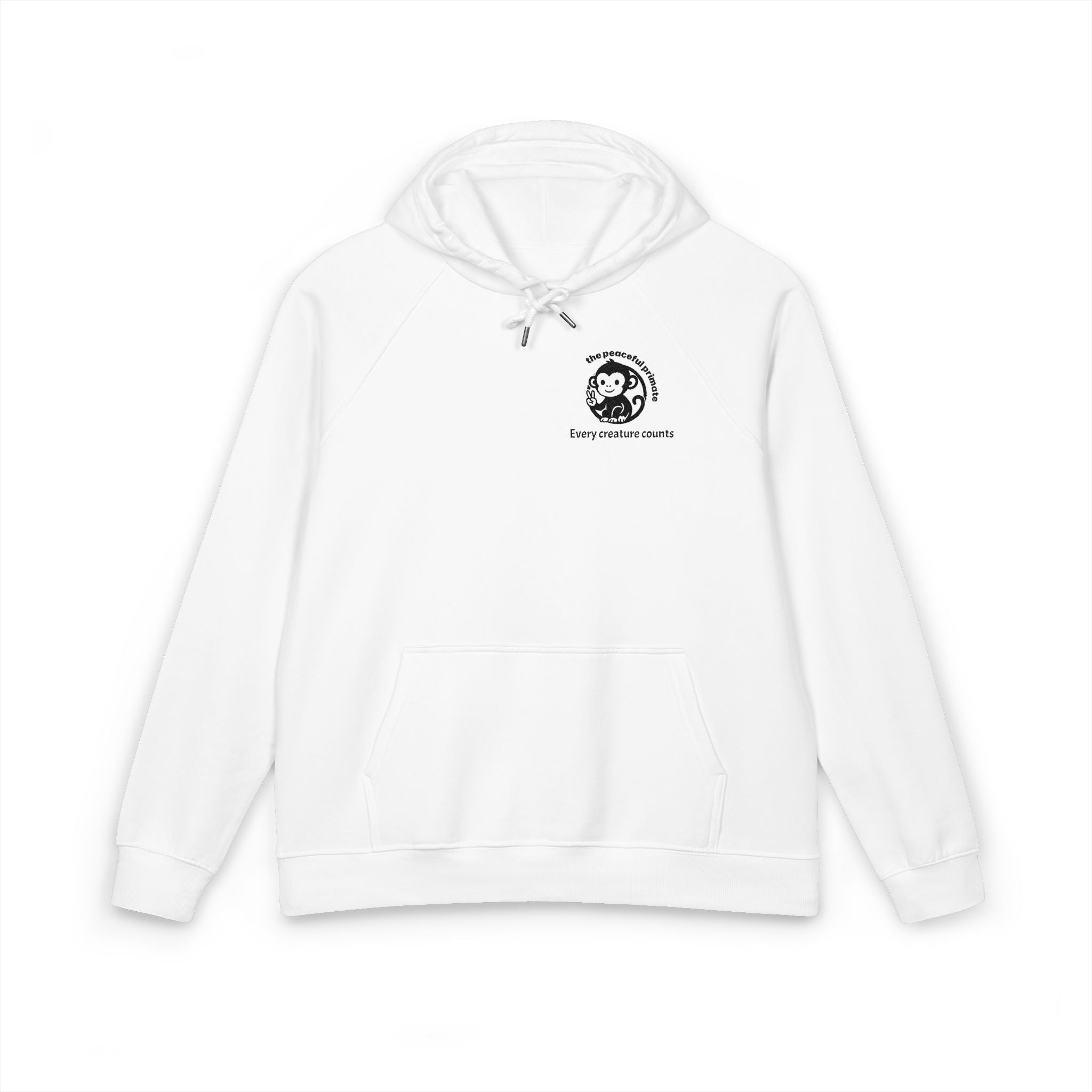 Embroidered Eco Raglan Hoodie — Minimal Crest Logo "Enjoying Life's Moments"