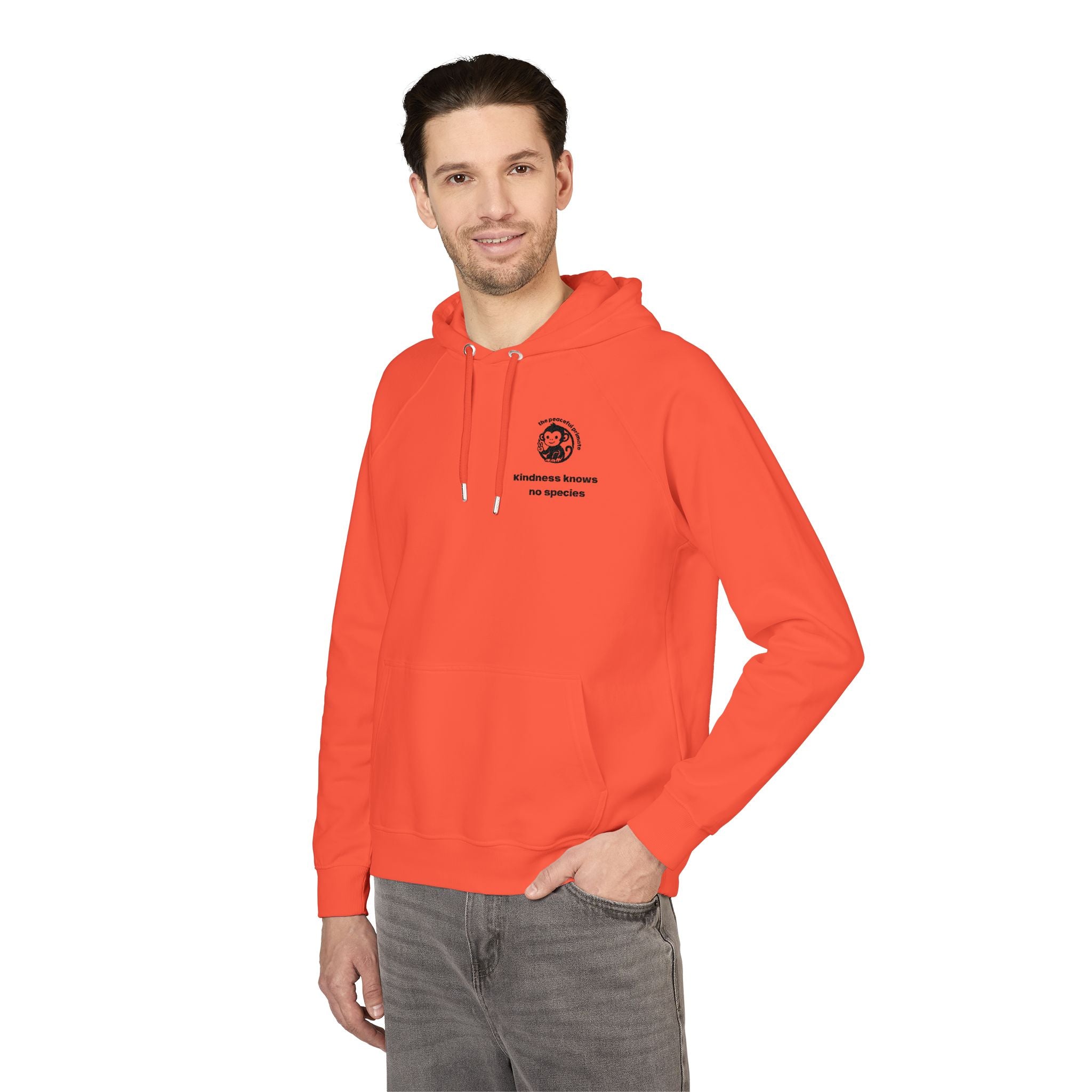 Embroidered Globe Eco Hoodie — "All Nations, One People" Minimal Chest Stitch