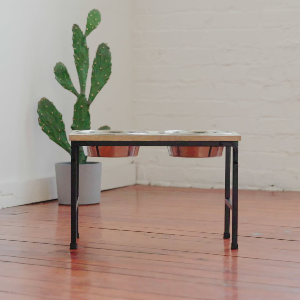 Sustainable Wood & Metal Elevated Pet Feeder