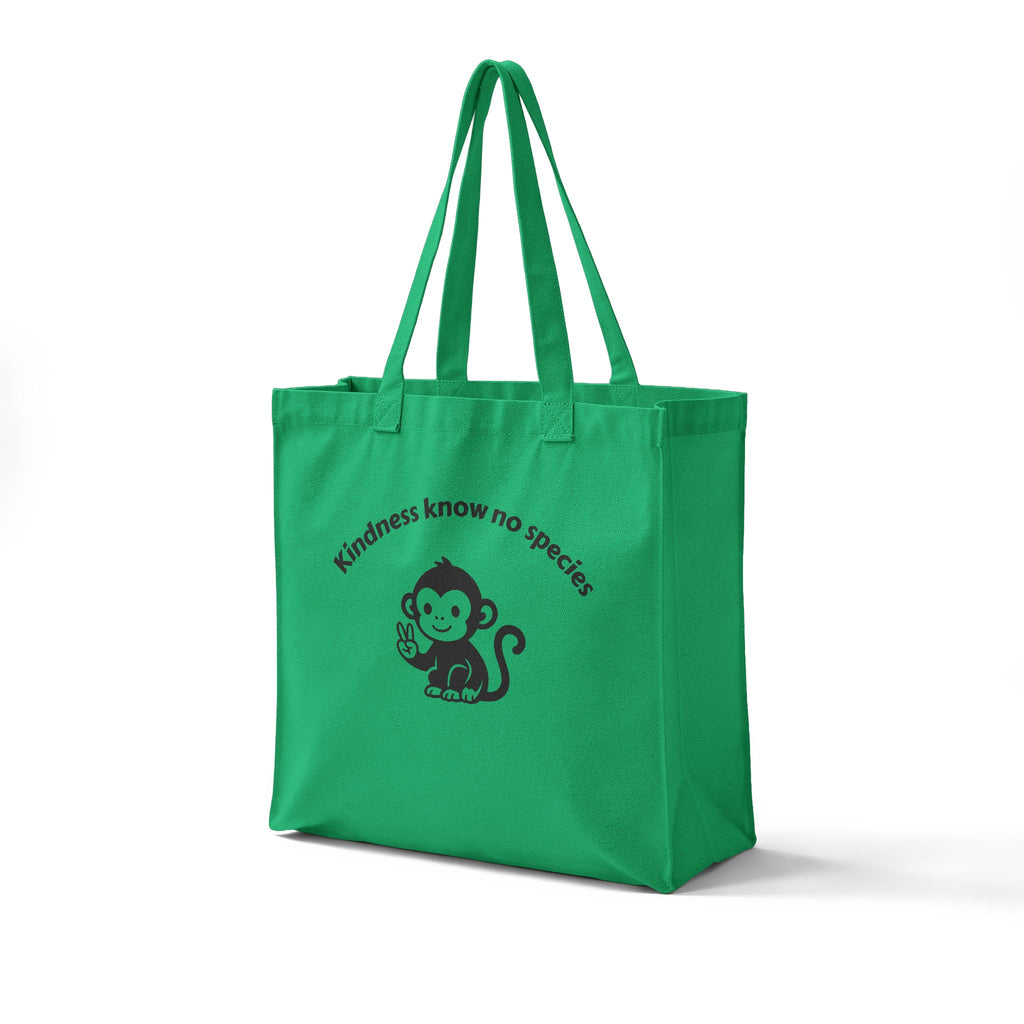Eco-Friendly Canvas Grocery Tote — "Kindness Knows No Species" Cute Monkey Reusable Market Bag