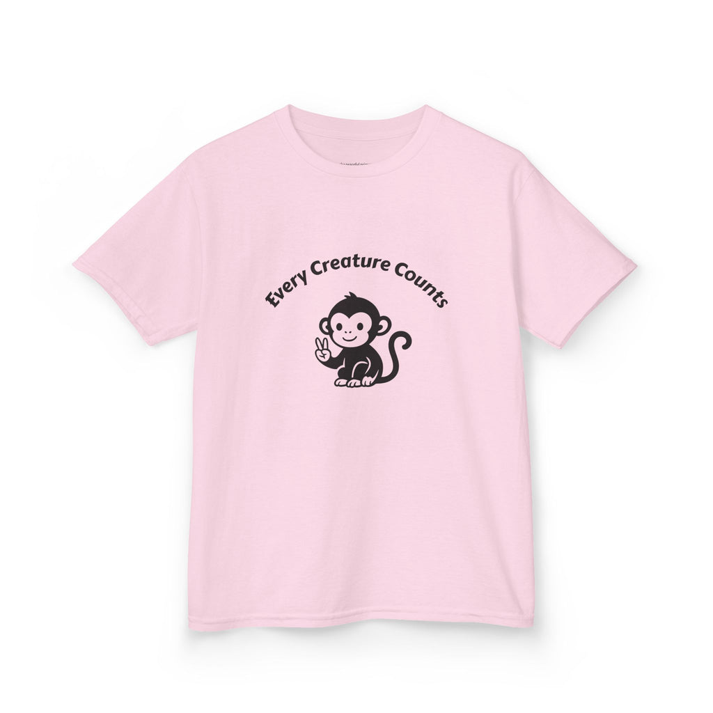 Kids T‑Shirt — Cute Monkey "Every Creature Counts" Eco Animal Rescue Tee
