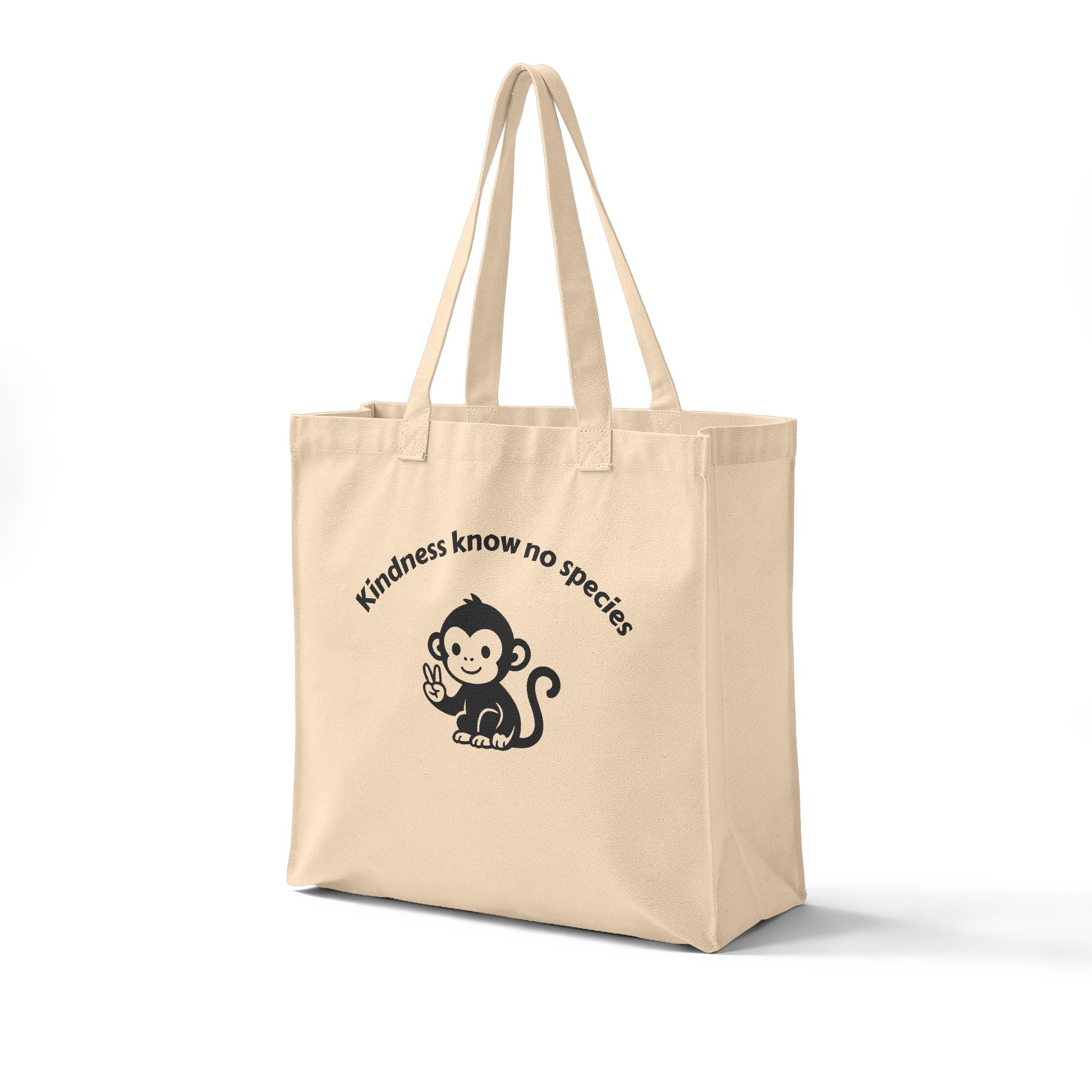 Eco-Friendly Canvas Grocery Tote — "Kindness Knows No Species" Cute Monkey Reusable Market Bag