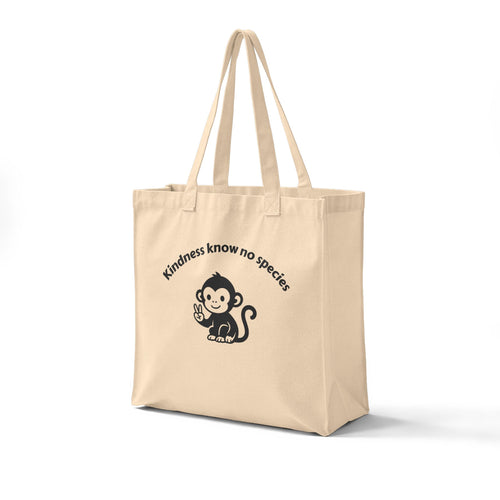 Eco-Friendly Canvas Grocery Tote — "Kindness Knows No Species" Cute Monkey Reusable Market Bag