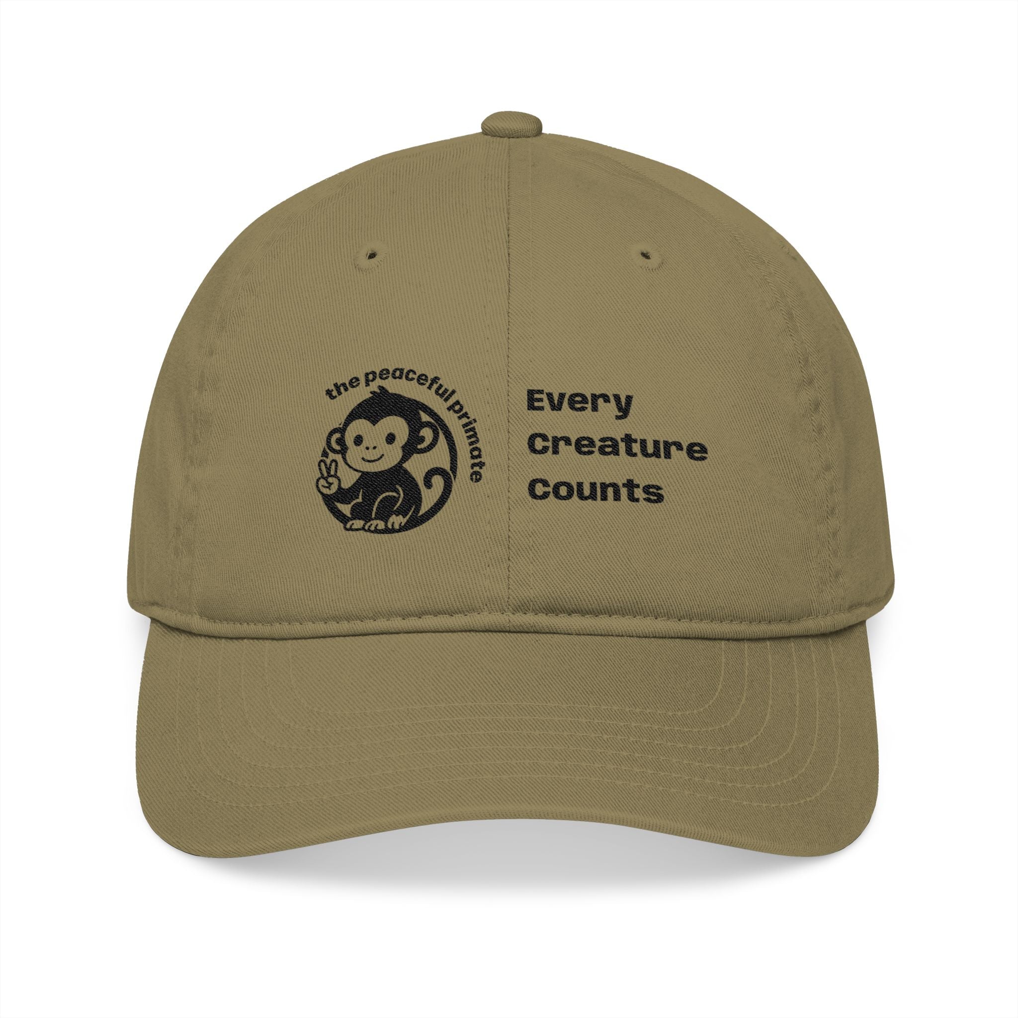 Organic Embroidered Baseball Cap — "Every Creature Counts" Animal Welfare Hat