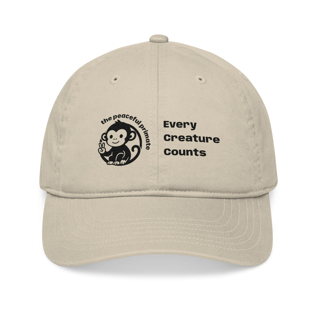 Organic Embroidered Baseball Cap — "Every Creature Counts" Animal Welfare Hat