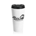 Stainless Steel Travel Mug — Peaceful Primate Design (Be Kind to Everyone)