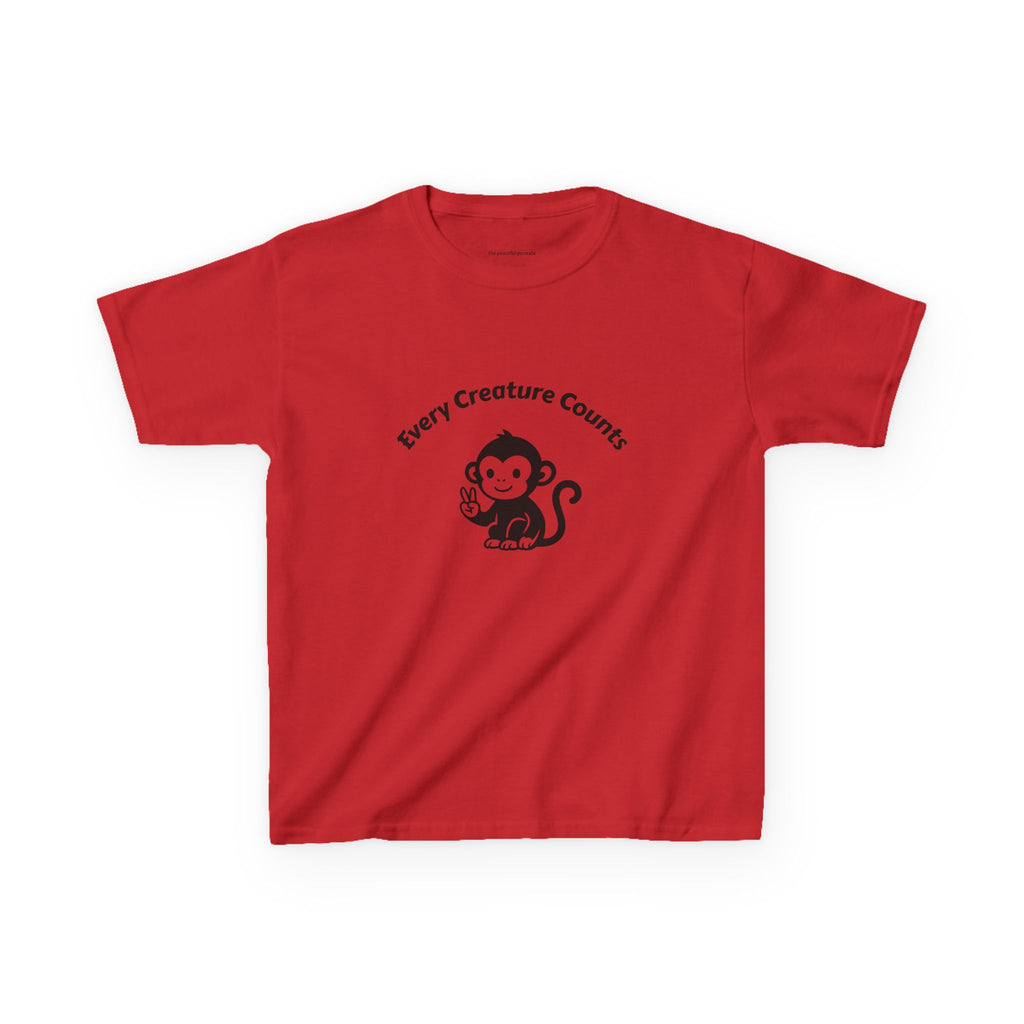 Kids T‑Shirt — Cute Monkey "Every Creature Counts" Eco Animal Rescue Tee